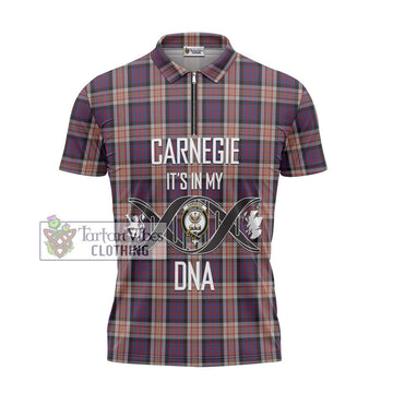 Carnegie Tartan Zipper Polo Shirt with Family Crest DNA In Me Style - Tartan Vibes Clothing
