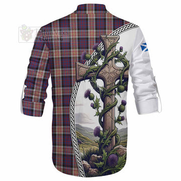 Carnegie Tartan Ghillie Kilt Shirt with Family Crest and St. Andrew's Cross Accented by Thistle Vines - Tartan Vibes Clothing