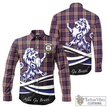 Carnegie Tartan Long Sleeve Button Up Shirt with Alba Gu Brath Regal Lion Emblem - Tartan Vibes Clothing