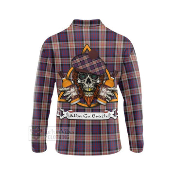 Carnegie Tartan Long Sleeve Polo Shirt with Family Crest and Bearded Skull Holding Bottles of Whiskey - Tartan Vibes Clothing