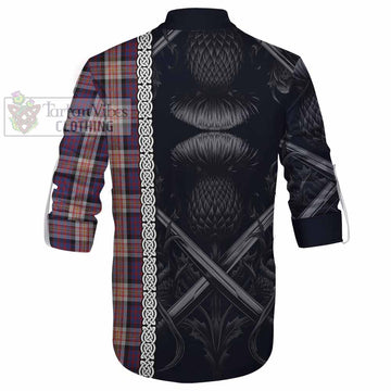 Carnegie Tartan Ghillie Kilt Shirt with Family Crest Cross Sword Thistle Celtic Vibes - Tartan Vibes Clothing