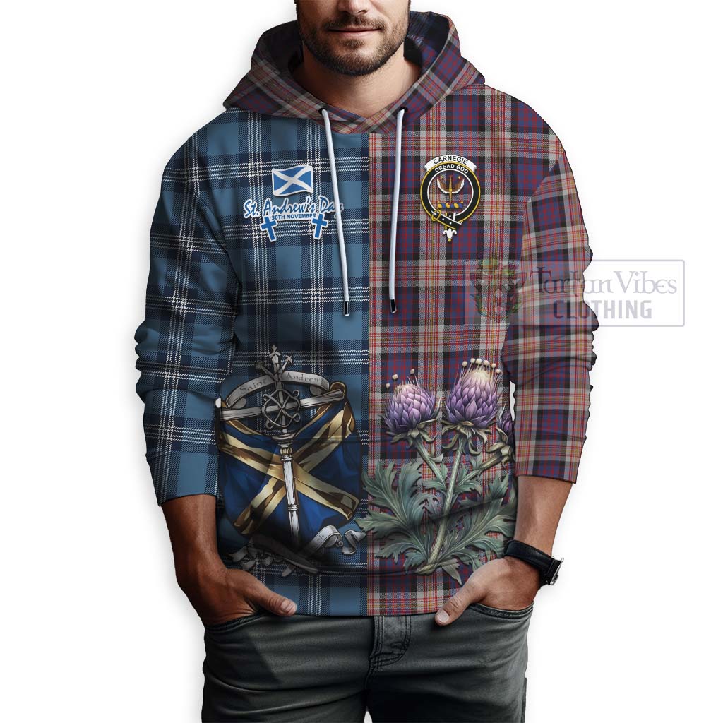 Carnegie Tartan Hoodie Happy St. Andrew's Day Half Tartan Style - Tartan Vibes Clothing