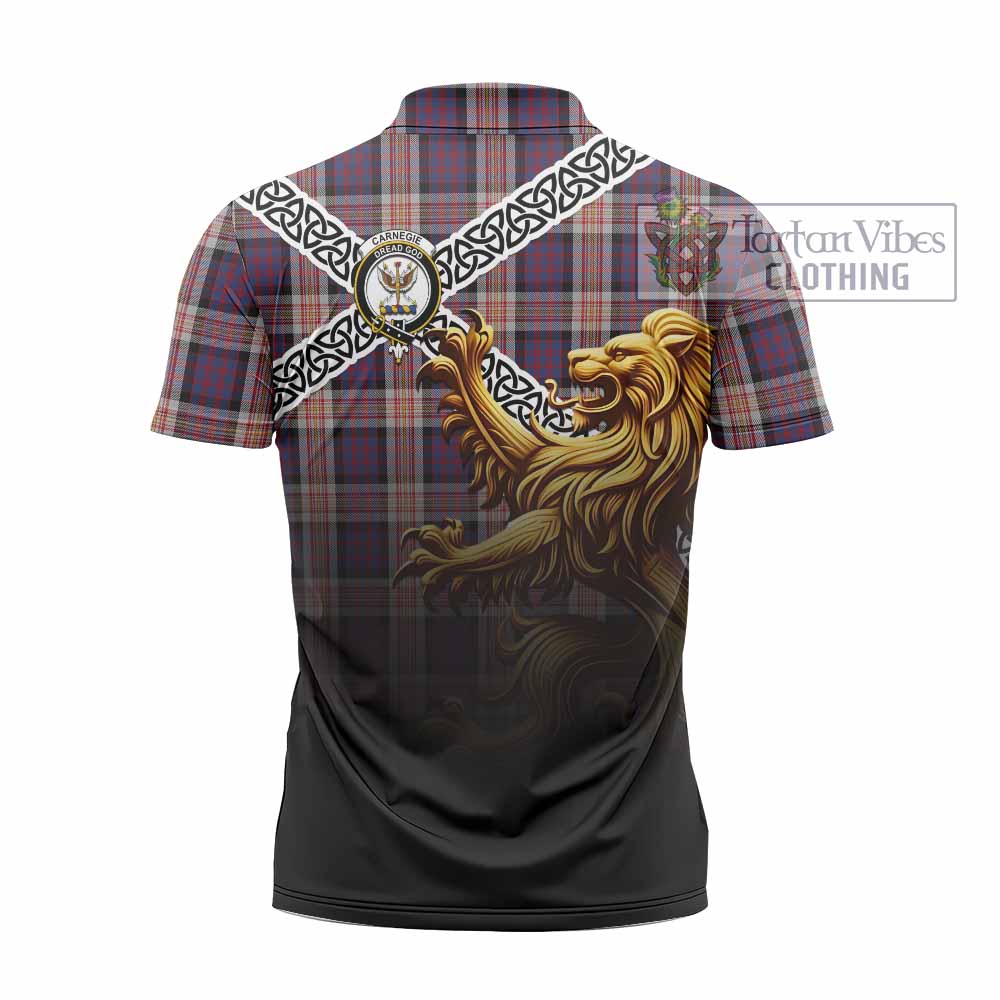Carnegie Crest Tartan Zipper Polo Shirt with Golden Lion Emblem Celtic Style - Tartan Vibes Clothing