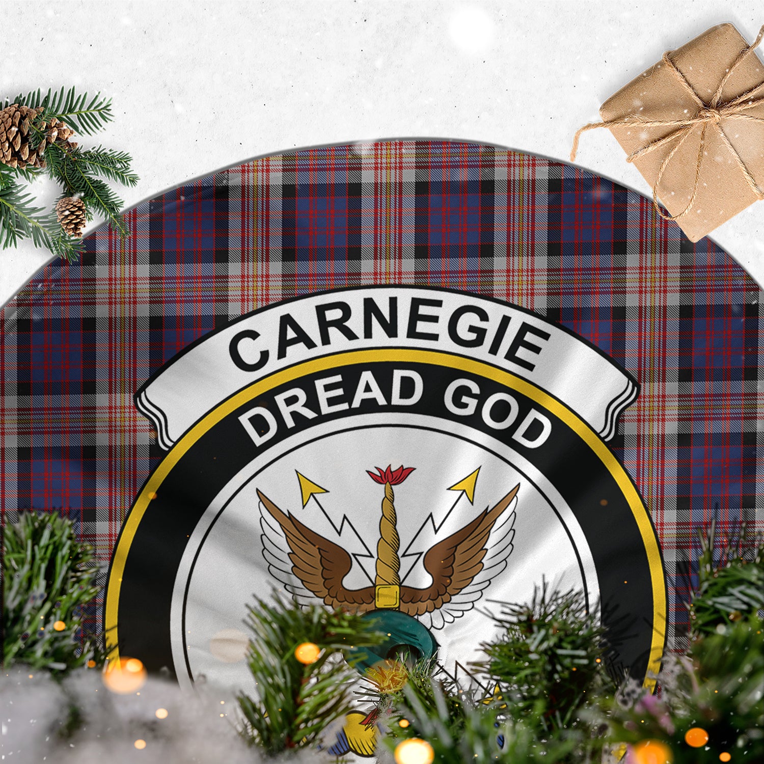 Carnegie Tartan Christmas Tree Skirt with Family Crest - Tartan Vibes Clothing