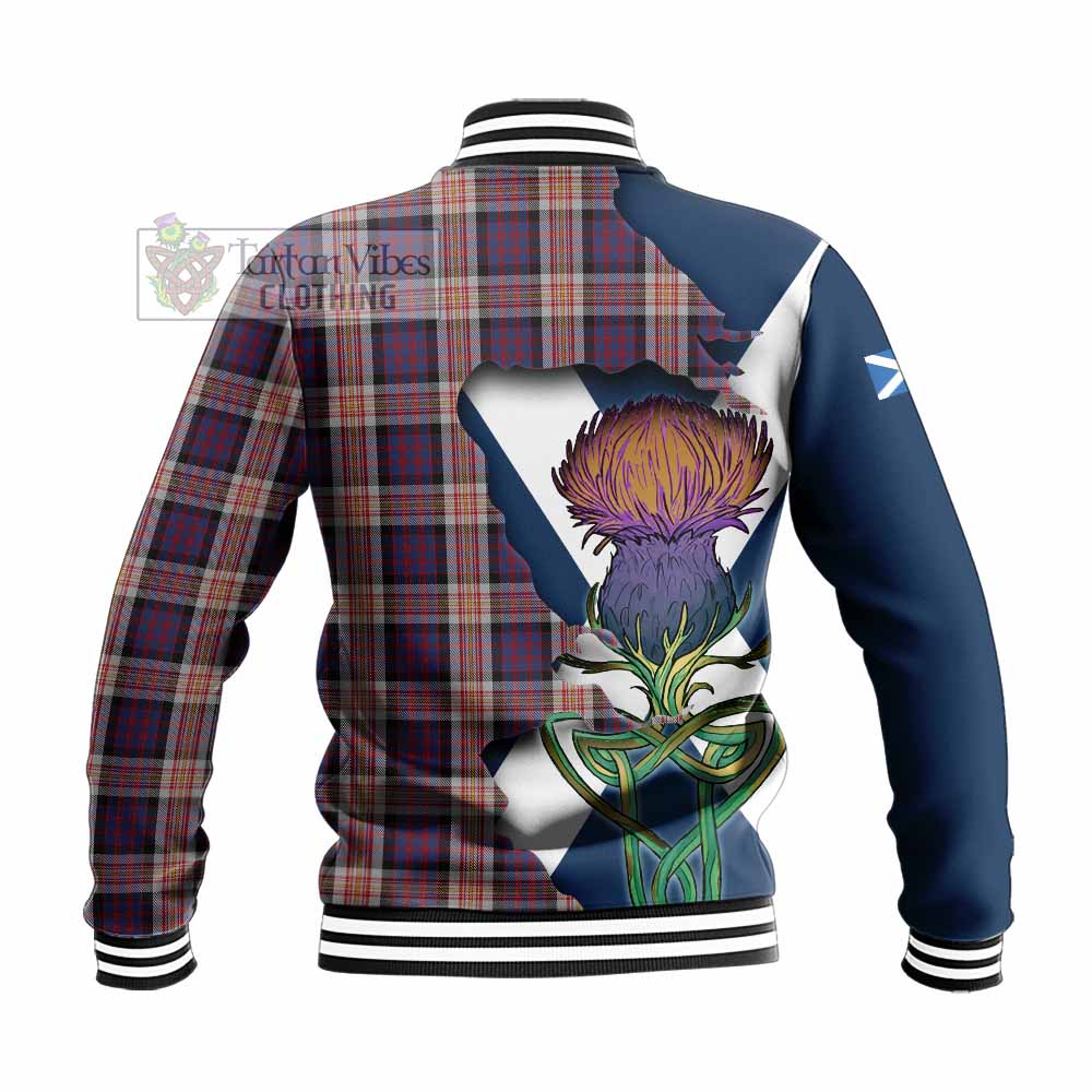 Tartan Vibes Clothing Carnegie Tartan Family Crest Baseball Jacket Scottish Thistle Celtic Inspired