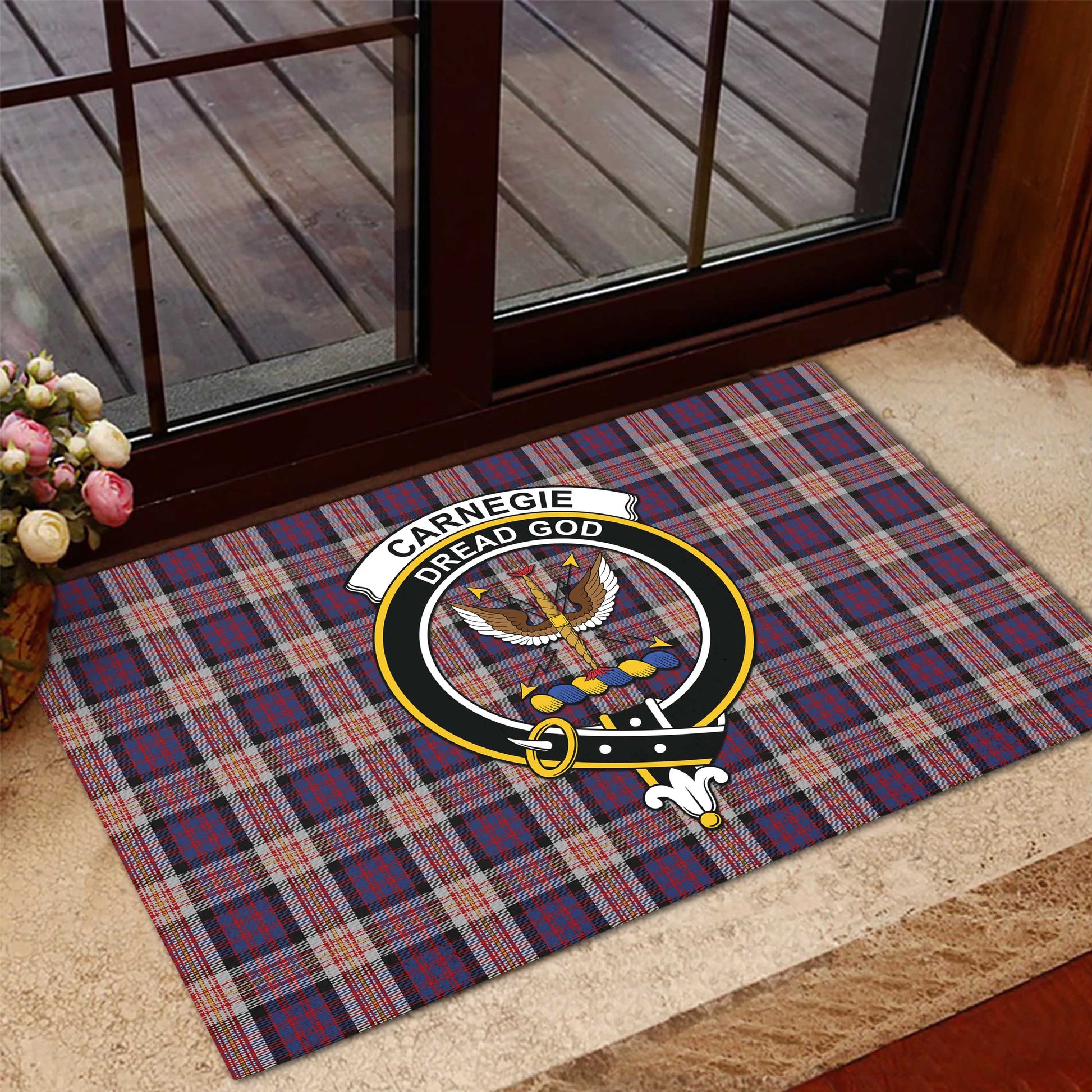 Carnegie Tartan Rubber Doormat with Family Crest - Tartan Vibes Clothing