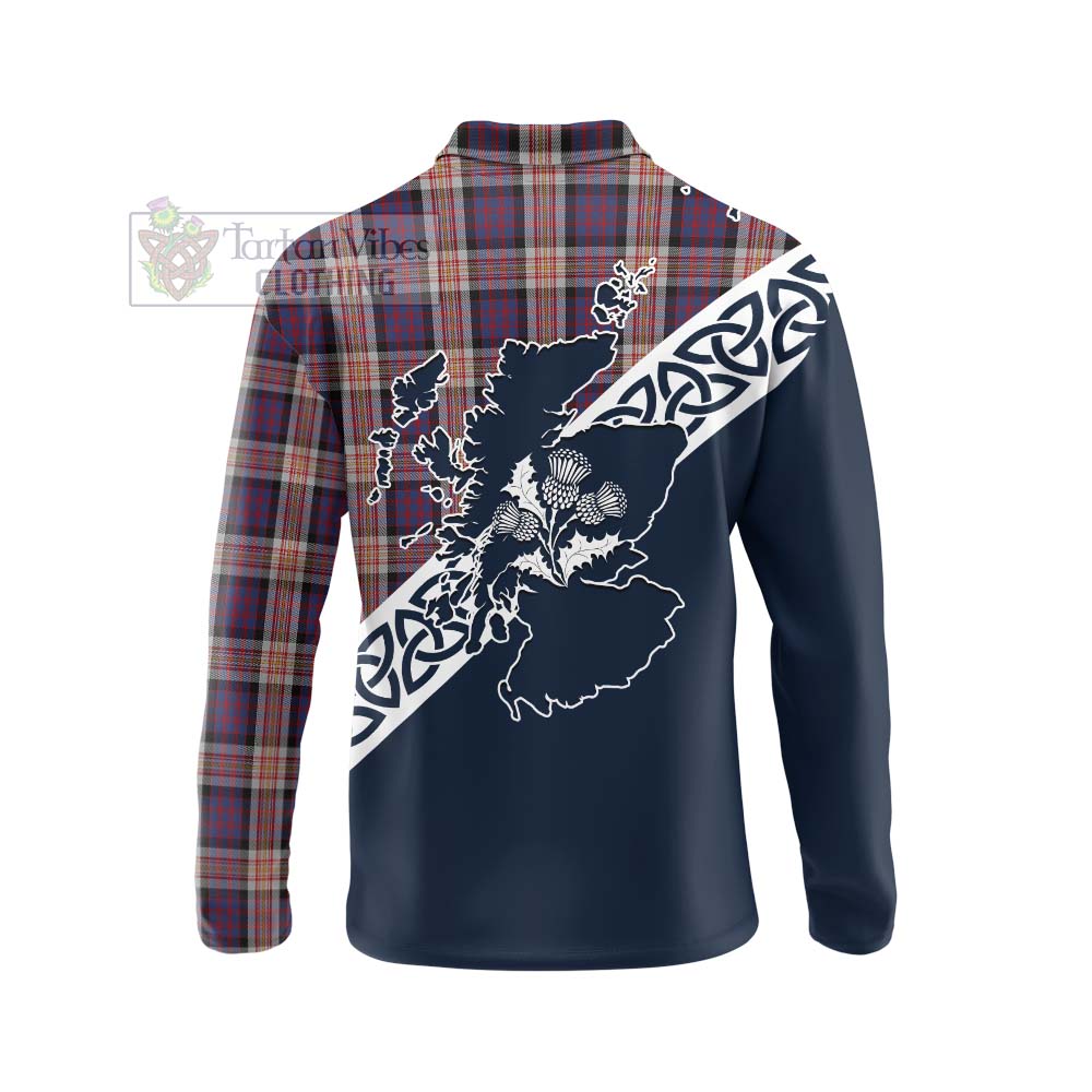 Carnegie Tartan Long Sleeve Polo Shirt Featuring Thistle and Scotland Map - Tartan Vibes Clothing