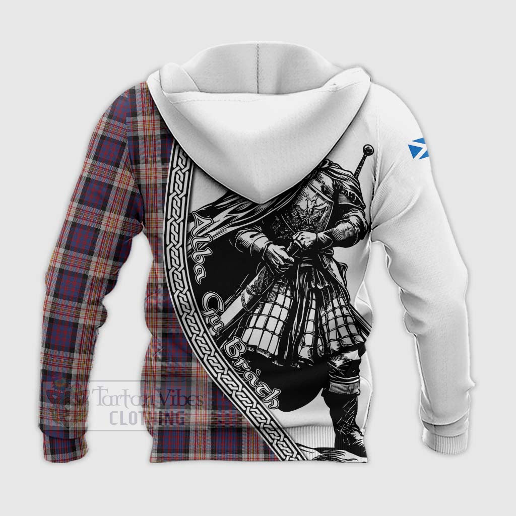 Carnegie Tartan Clan Crest Knitted Hoodie with Highlander Warrior Celtic Style - Tartan Vibes Clothing