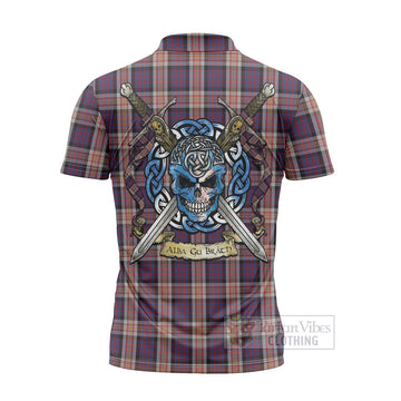 Carnegie Tartan Zipper Polo Shirt with Family Crest Celtic Skull Style - Tartan Vibes Clothing