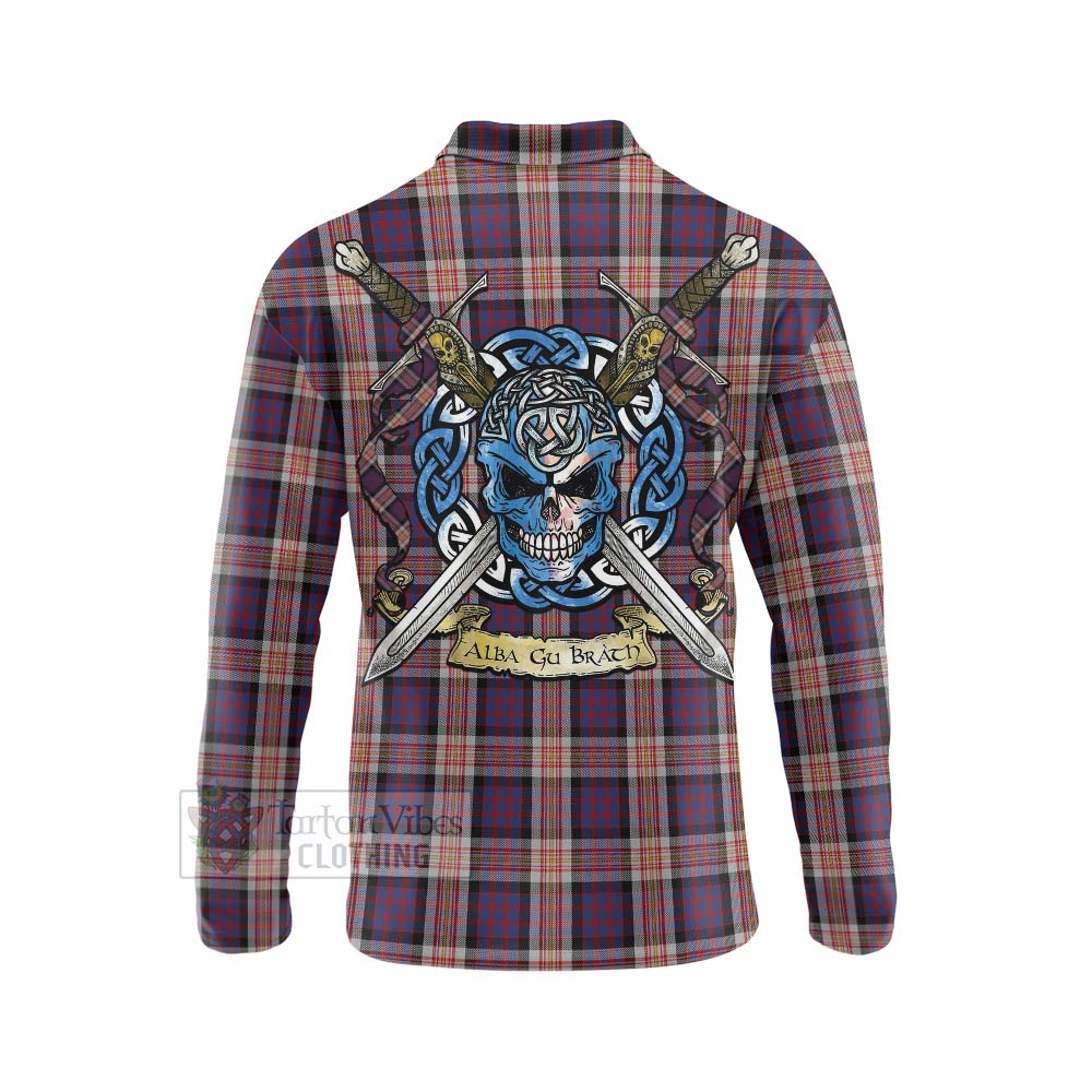 Carnegie Tartan Long Sleeve Polo Shirt with Family Crest Celtic Skull Style - Tartan Vibes Clothing