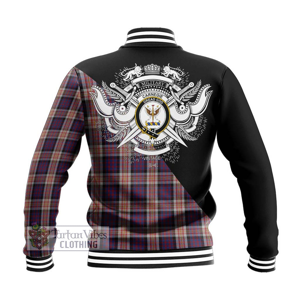 Carnegie Tartan Baseball Jacket with Family Crest and Military Logo Style - Tartan Vibes Clothing