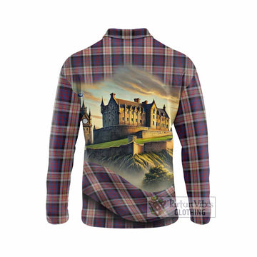 Carnegie Tartan Family Crest Long Sleeve Polo Shirt with Scottish Ancient Castle Style - Tartan Vibes Clothing
