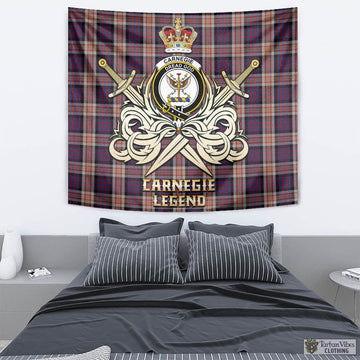 Carnegie Tartan Tapestry with Clan Crest and the Golden Sword of Courageous Legacy - Tartan Vibes Clothing