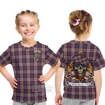 Carnegie Tartan Kid T-Shirt with Family Crest and Bearded Skull Holding Bottles of Whiskey - Tartan Vibes Clothing
