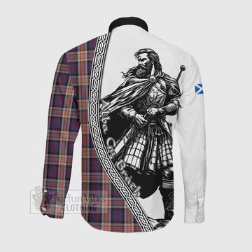 Carnegie Tartan Clan Crest Long Sleeve Button Shirt with Highlander Warrior Celtic Style Men's Shirt - Tartan Vibes Clothing