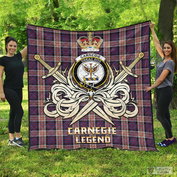 Carnegie Tartan Quilt with Clan Crest and the Golden Sword of Courageous Legacy