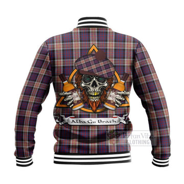 Carnegie Tartan Baseball Jacket with Family Crest and Bearded Skull Holding Bottles of Whiskey - Tartan Vibes Clothing