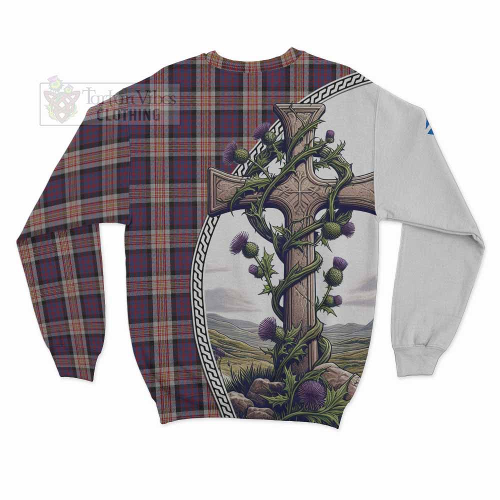 Carnegie Tartan Sweatshirt with Family Crest and St. Andrew's Cross Accented by Thistle Vines - Tartan Vibes Clothing
