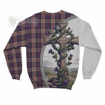 Carnegie Tartan Sweatshirt with Family Crest and St. Andrew's Cross Accented by Thistle Vines - Tartan Vibes Clothing