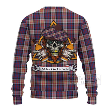 Carnegie Tartan Ugly Sweater with Family Crest and Bearded Skull Holding Bottles of Whiskey - Tartan Vibes Clothing