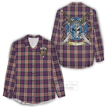 Carnegie Tartan Women's Casual Shirt with Family Crest Celtic Skull Style - Tartan Vibes Clothing