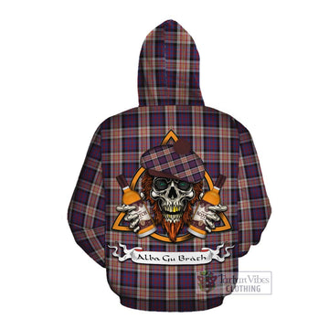 Carnegie Tartan Cotton Hoodie with Family Crest and Bearded Skull Holding Bottles of Whiskey Pullover Hoodie - Tartan Vibes Clothing