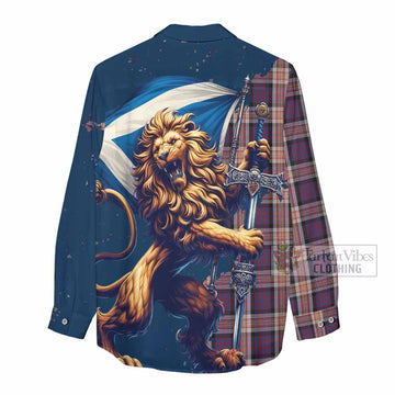 Carnegie Tartan Family Crest Women's Casual Shirt with Scottish Majestic Lion - Tartan Vibes Clothing