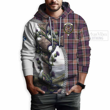 Carnegie Tartan Hoodie with Family Crest and St. Andrew's Cross Accented by Thistle Vines - Tartan Vibes Clothing