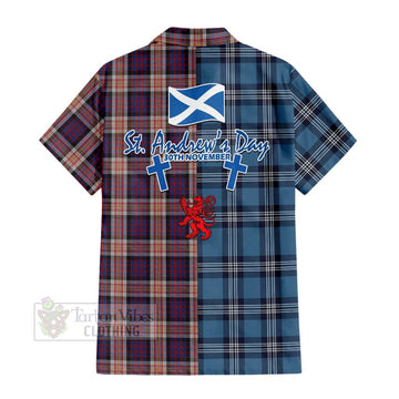 Carnegie Tartan Hawaiian Shirt Happy St. Andrew's Day Half Tartan Style - Tartan Vibes Clothing