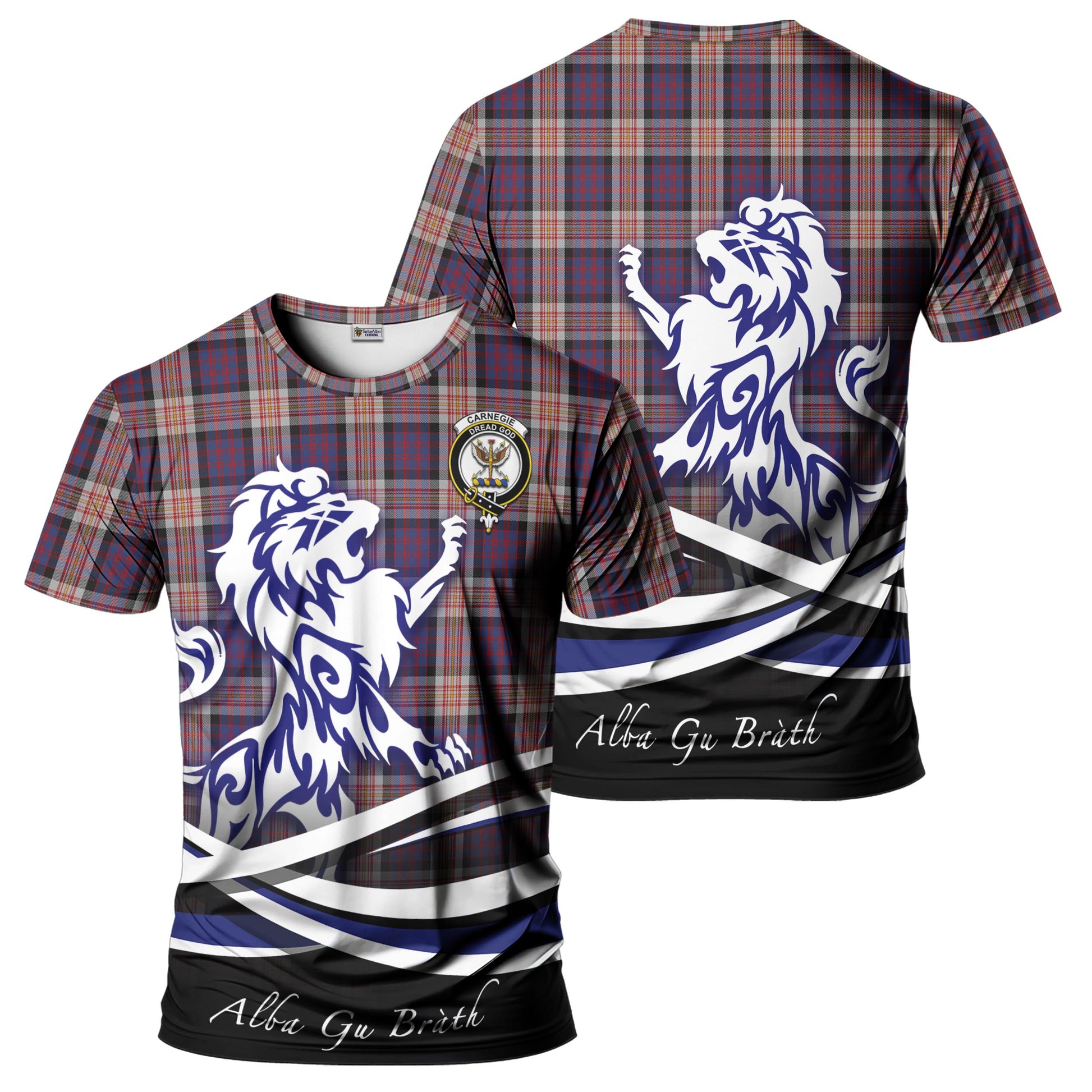 Carnegie Tartan T-Shirt with Alba Gu Brath Regal Lion Emblem - Tartan Vibes Clothing