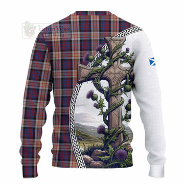 Carnegie Tartan Knitted Sweater with Family Crest and St. Andrew's Cross Accented by Thistle Vines - Tartan Vibes Clothing