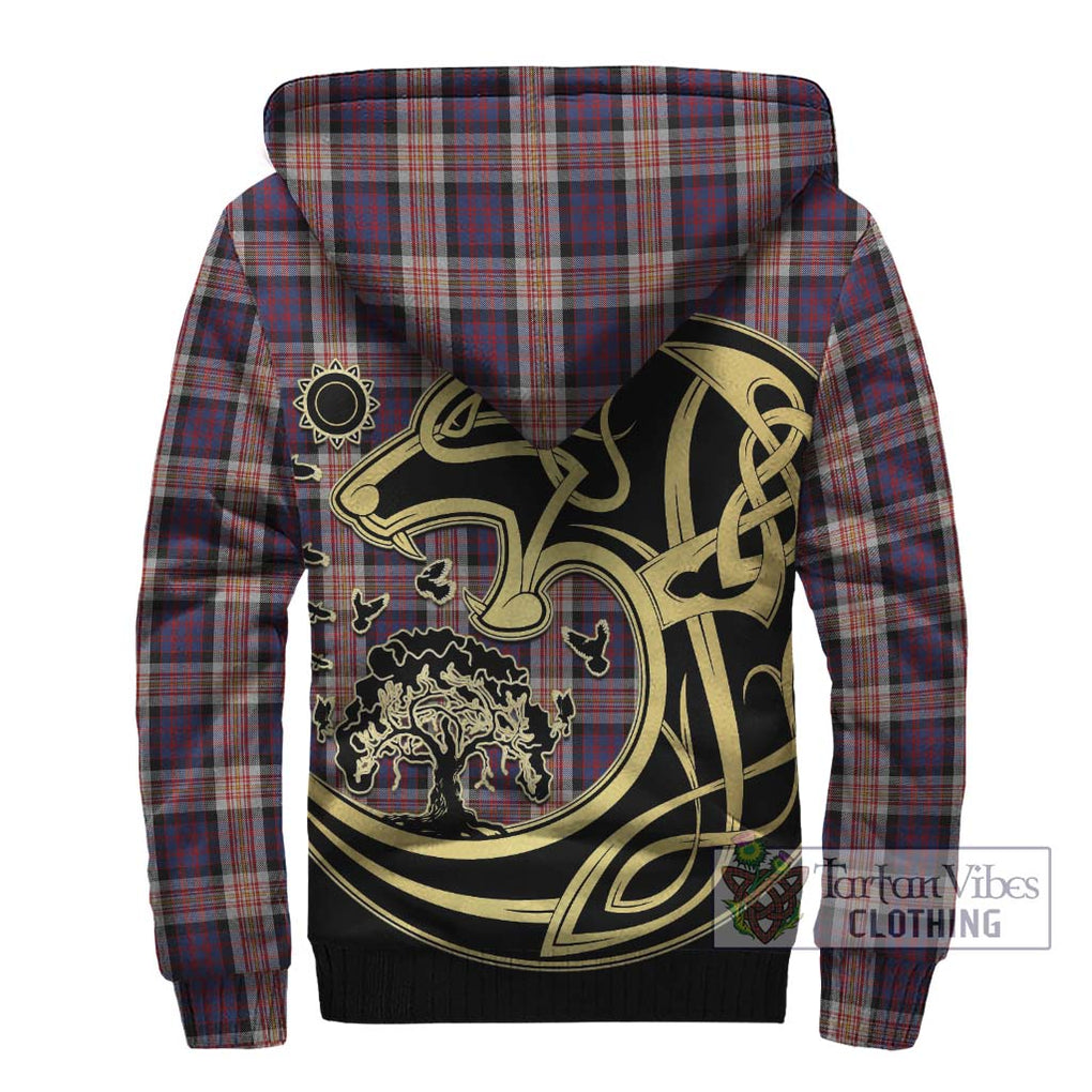 Carnegie Tartan Sherpa Hoodie with Family Crest Celtic Wolf Style - Tartan Vibes Clothing
