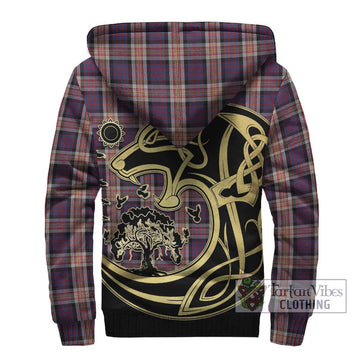 Carnegie Tartan Sherpa Hoodie with Family Crest Celtic Wolf Style - Tartan Vibes Clothing