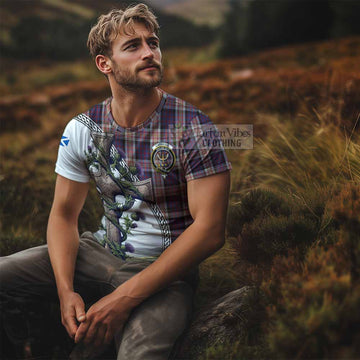 Carnegie Tartan T-Shirt with Family Crest and St. Andrew's Cross Accented by Thistle Vines - Tartan Vibes Clothing