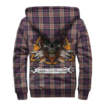 Carnegie Tartan Sherpa Hoodie with Family Crest and Bearded Skull Holding Bottles of Whiskey - Tartan Vibes Clothing