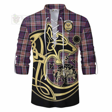 Carnegie Tartan Ghillie Kilt Shirt with Family Crest Celtic Wolf Style - Tartan Vibes Clothing