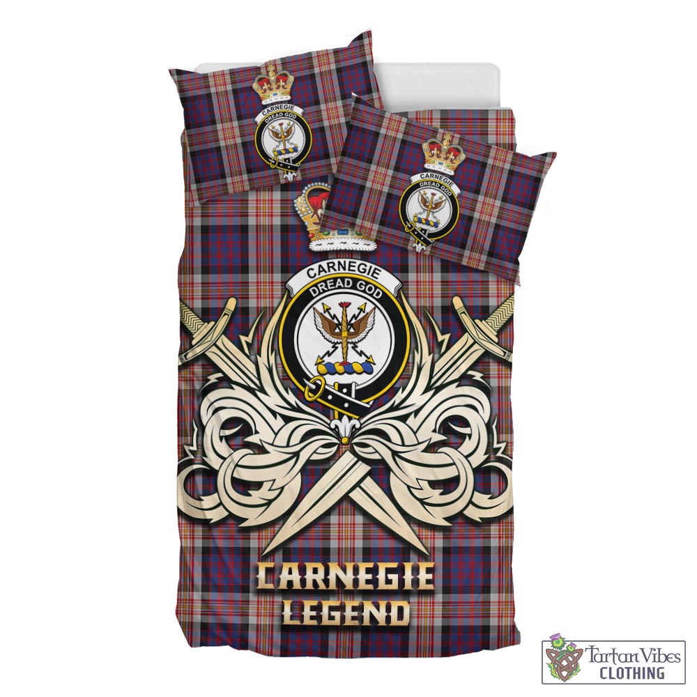 Tartan Vibes Clothing Carnegie Tartan Bedding Set with Clan Crest and the Golden Sword of Courageous Legacy