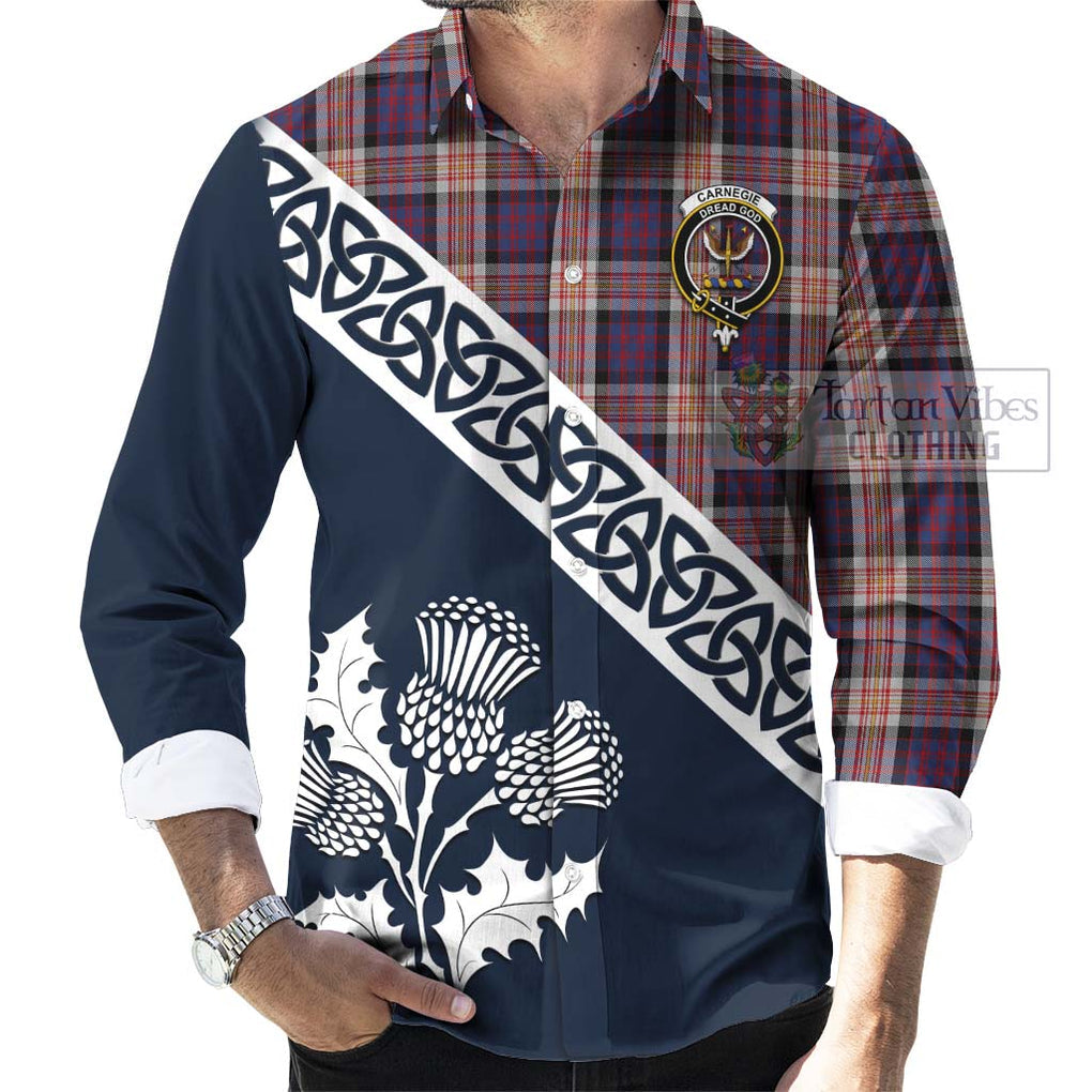 Carnegie Tartan Long Sleeve Button Shirt Featuring Thistle and Scotland Map Men's Shirt - Tartan Vibes Clothing