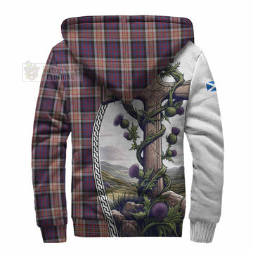 Carnegie Tartan Sherpa Hoodie with Family Crest and St. Andrew's Cross Accented by Thistle Vines - Tartan Vibes Clothing