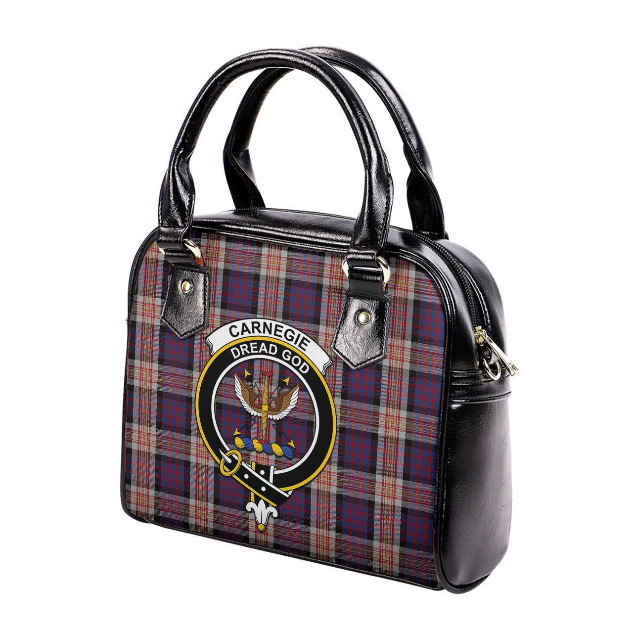Carnegie Tartan Shoulder Handbags with Family Crest - Tartan Vibes Clothing