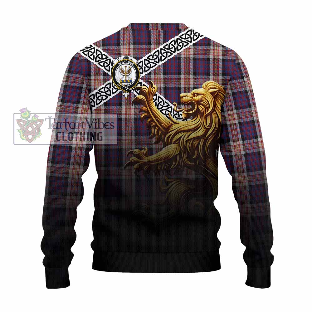 Carnegie Crest Tartan Knitted Sweater with Golden Lion Emblem Celtic Style - Tartan Vibes Clothing