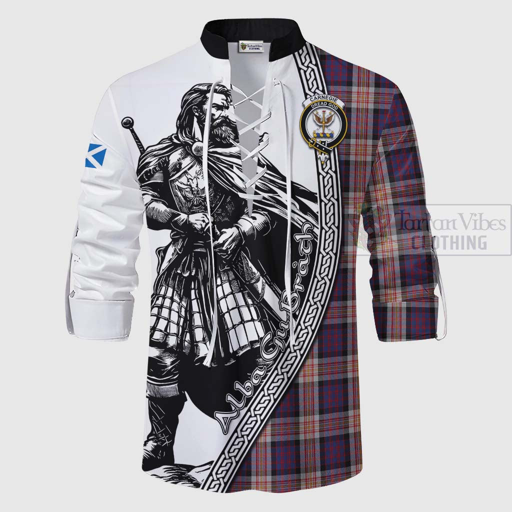 Carnegie Tartan Clan Crest Ghillie Kilt Shirt with Highlander Warrior Celtic Style - Tartan Vibes Clothing