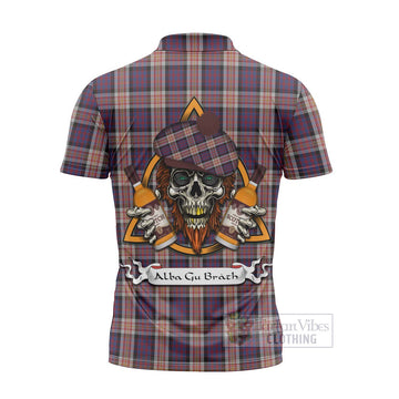 Carnegie Tartan Zipper Polo Shirt with Family Crest and Bearded Skull Holding Bottles of Whiskey - Tartan Vibes Clothing
