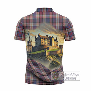 Carnegie Tartan Family Crest Zipper Polo Shirt with Scottish Ancient Castle Style - Tartan Vibes Clothing