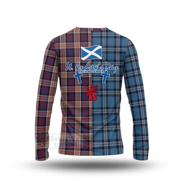 Carnegie Tartan Long Sleeve T-Shirt Happy St. Andrew's Day Half Tartan Style - Tartan Vibes Clothing