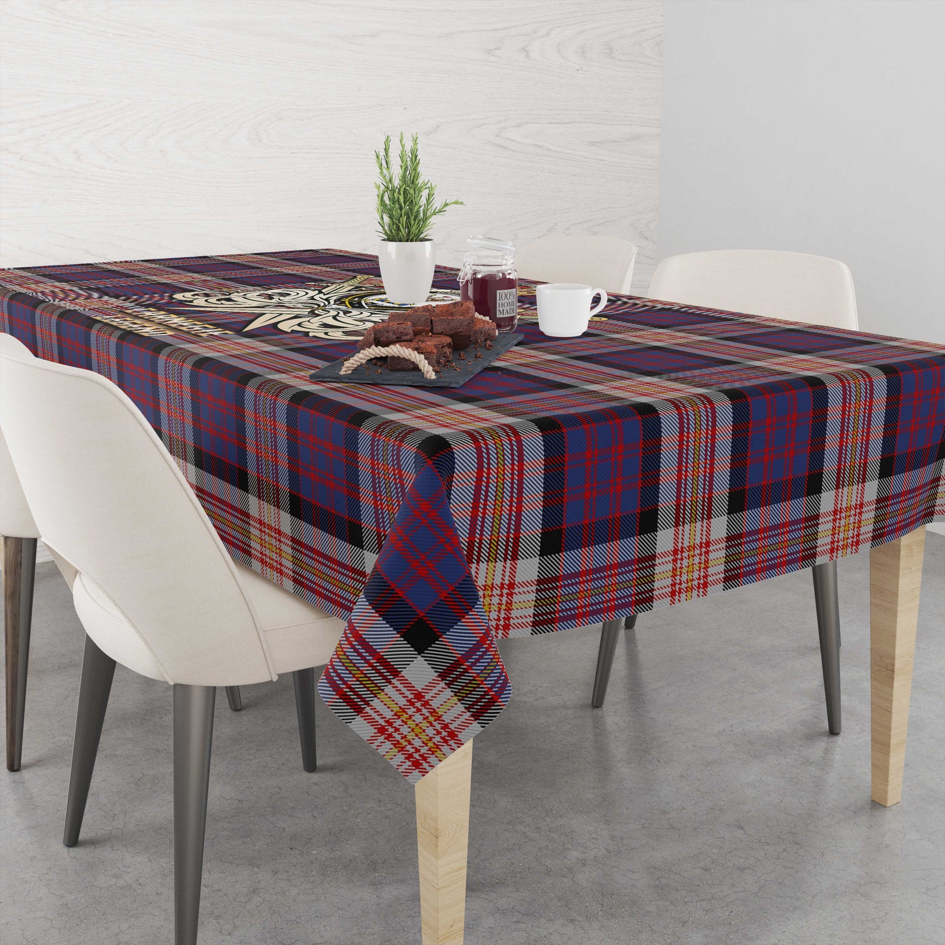 Tartan Vibes Clothing Carnegie Tartan Tablecloth with Clan Crest and the Golden Sword of Courageous Legacy