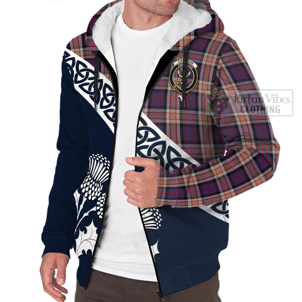 Carnegie Tartan Sherpa Hoodie Featuring Thistle and Scotland Map - Tartan Vibes Clothing