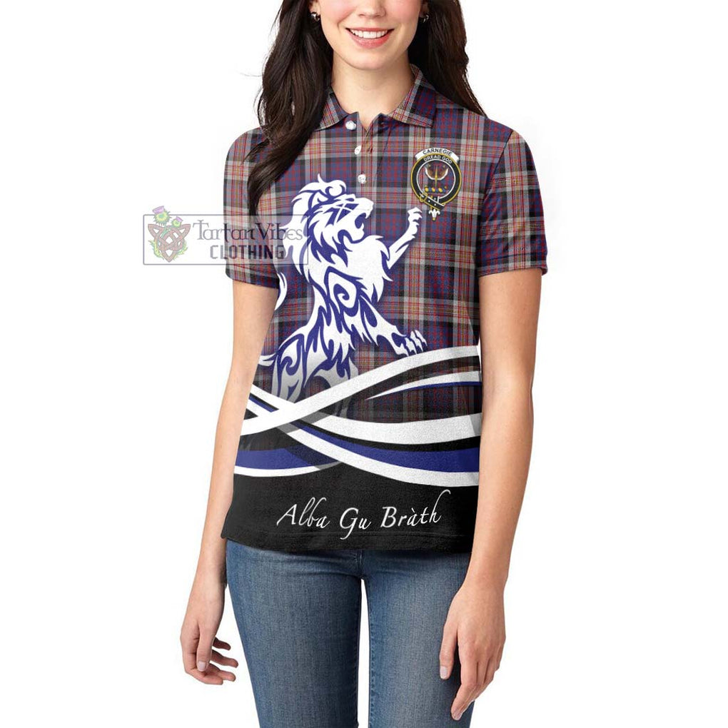 Carnegie Tartan Women's Polo Shirt with Alba Gu Brath Regal Lion Emblem - Tartan Vibes Clothing