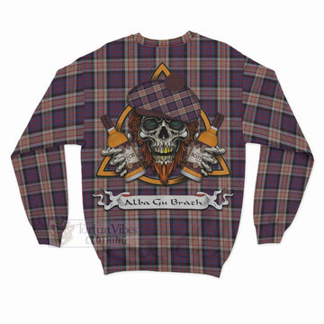 Carnegie Tartan Sweatshirt with Family Crest and Bearded Skull Holding Bottles of Whiskey - Tartan Vibes Clothing