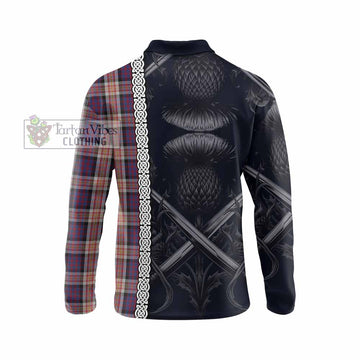 Carnegie Tartan Long Sleeve Polo Shirt with Family Crest Cross Sword Thistle Celtic Vibes - Tartan Vibes Clothing